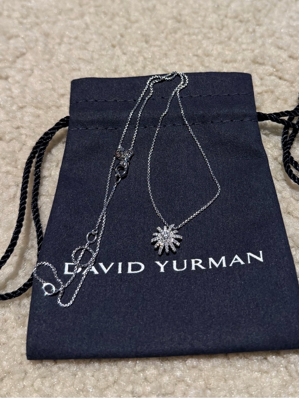 David Yurman Starburst Pendant Diamond Necklace 18kt White Gold 12mm